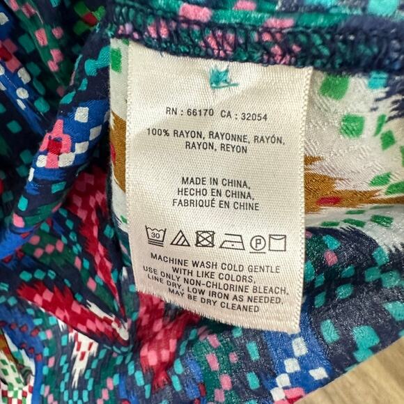 Maeve Anthropologie Pintuck Aztec Pattern Roll Tab Sleeve Tie Button Blouse 4 - Picture 6 of 11